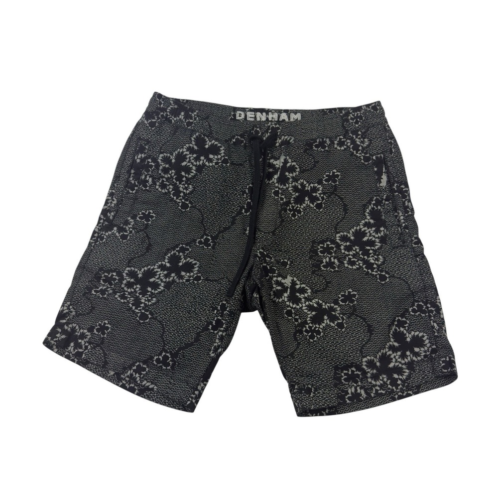 Denham Gray Black Floral Cotton Elastic‎ Stretch Waist Shorts Men's Size Small